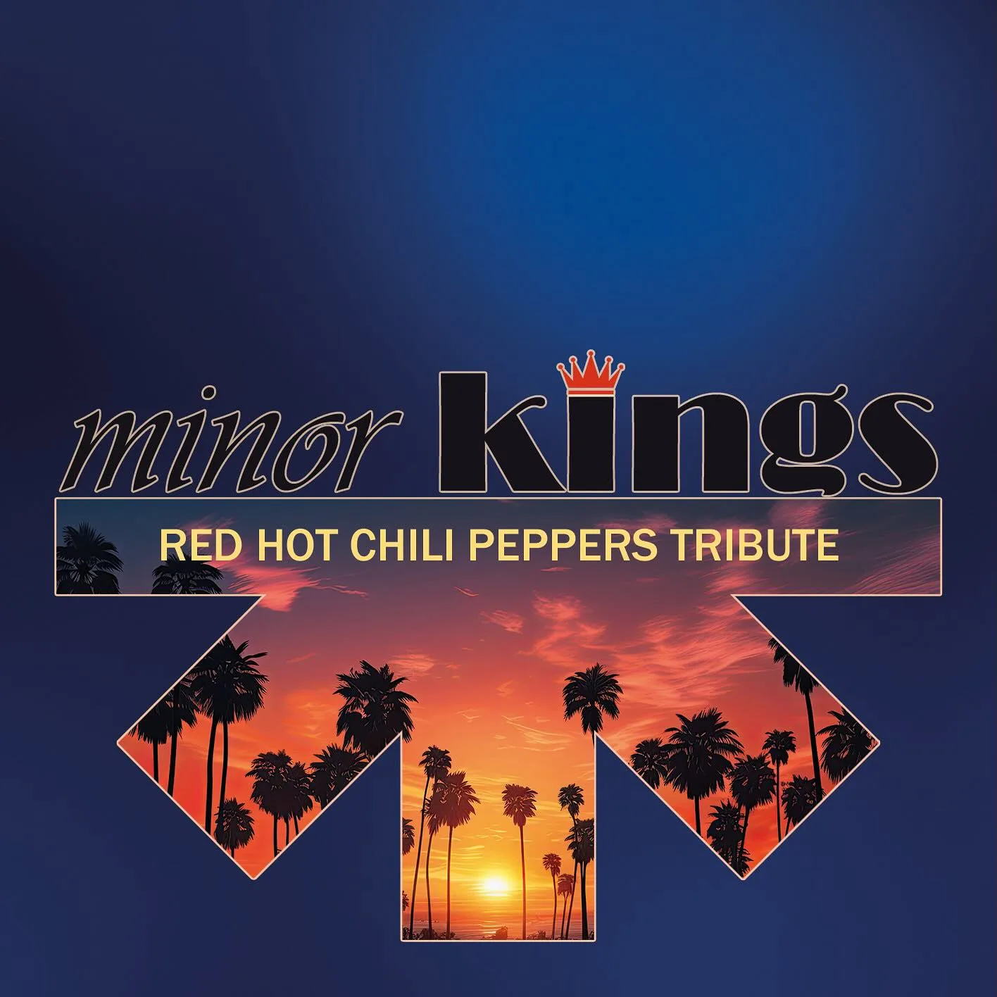 Sticker-Motiv mit minor kings Logo und kalifornischem Sonnenuntergang